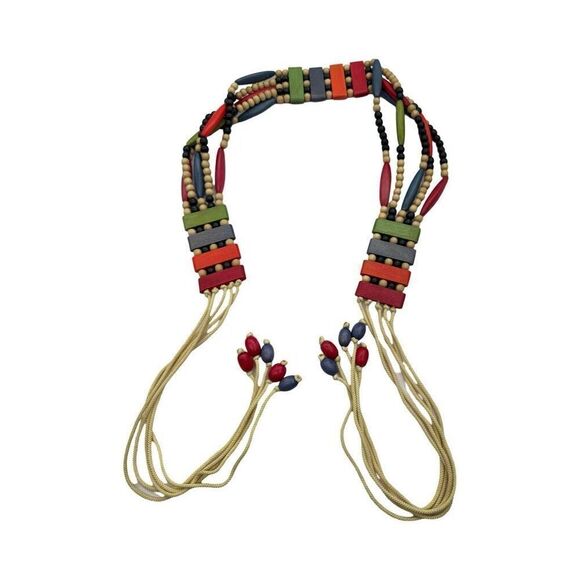 No Brand Accessories - Wooden Bead & Cord Belt Statement Belt One Size Boho Style